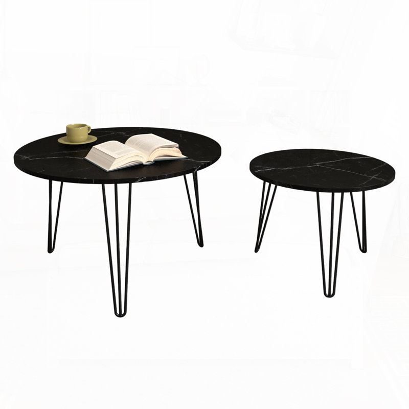 27.56'' Round Nesting Coffee Table Set of 2,  Circular Nesting End Table Set, Black