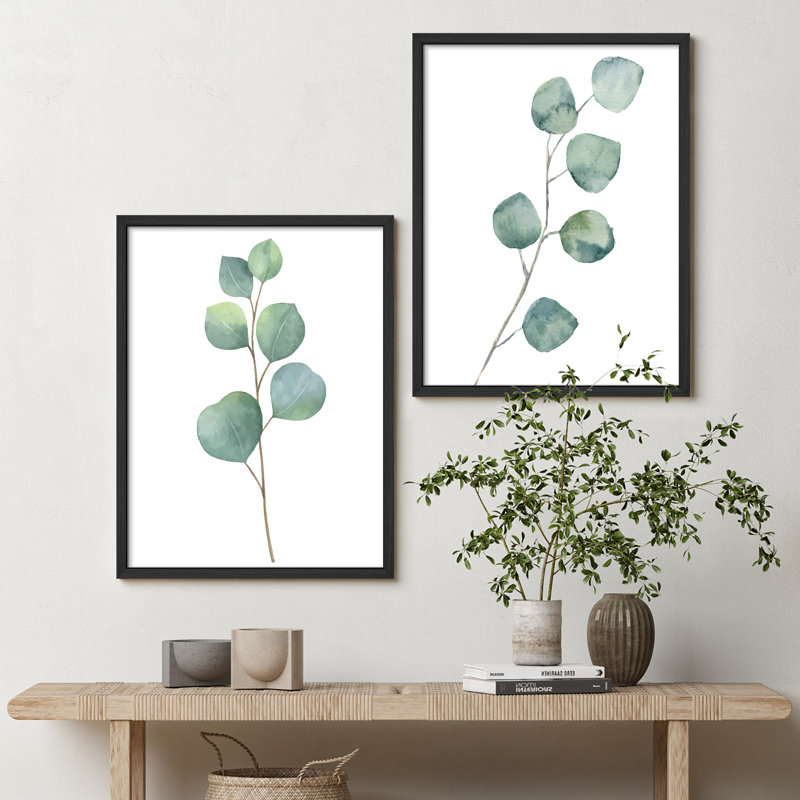 «Green Plants Botanical Minimalist Modern», impression encadrée, affiches, salle de bain, petit art mural, Blanc / Blanc