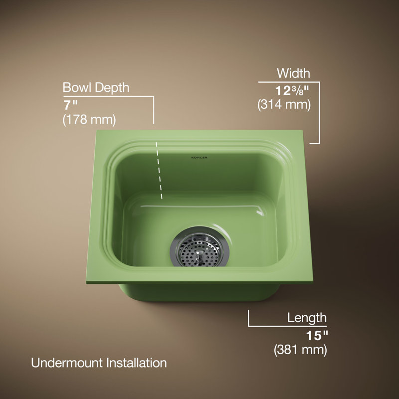 Northland 15" L x 12.38" W Undermount Kitchen Sink, Fresh Green