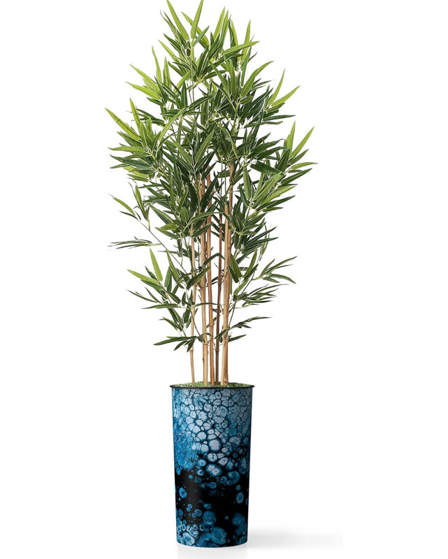 Artificial Tree in Contemporary Planter Fake Bamboo Silk Tree (Plant Pot Plus Tree), Abstract Navy