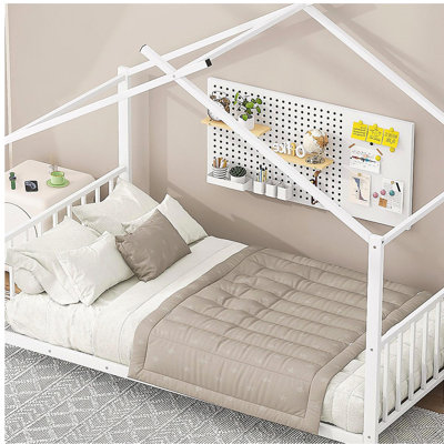 Double-Size Metal Platform Bed, White