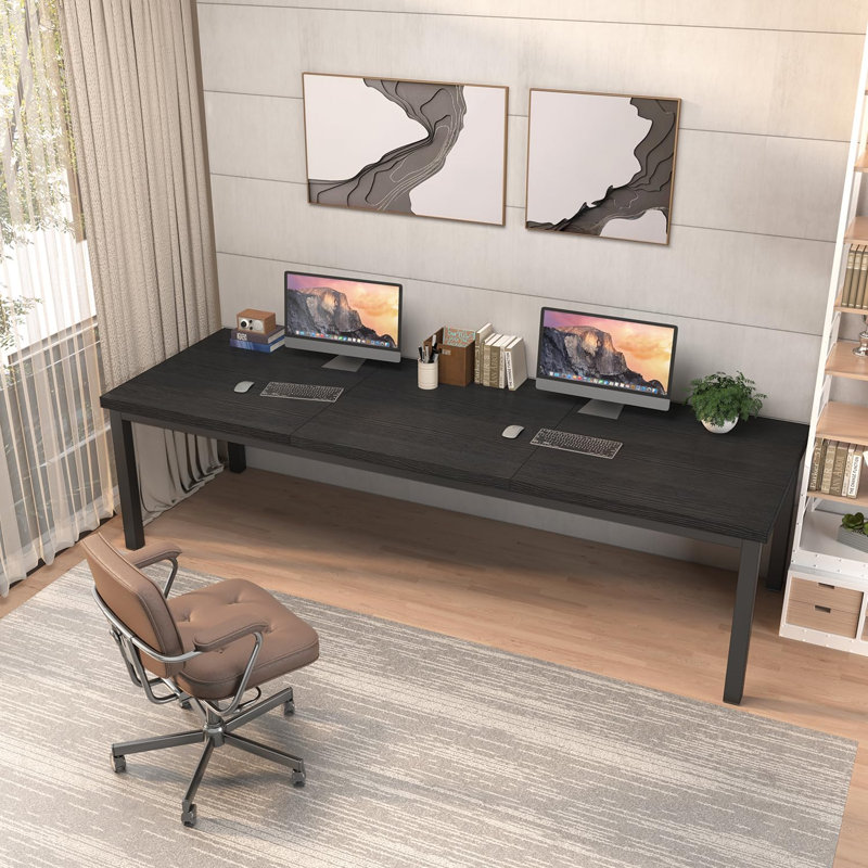 Grand bureau d'ordinateur, bureau d'ordinateur de jeu avec un design moderne, bureau d'ordinateur de bureau., Noir