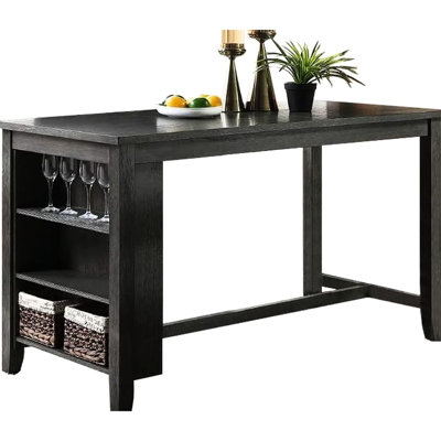 Table de salle à manger moderne en bois massif gris avec espace de rangement latéral