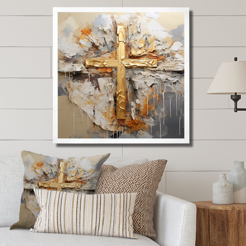 Impression sur toile, art mural doré, H 36 po x l 36 po x P 1,5 po, Cadre simple blanc