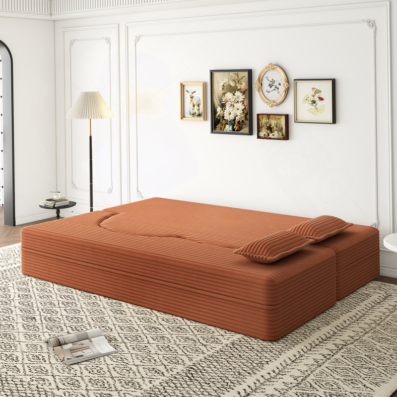 Canapé de plancher avec 2 coussins, canapé-lit convertible pour le salon, chambre d'amis, Orange