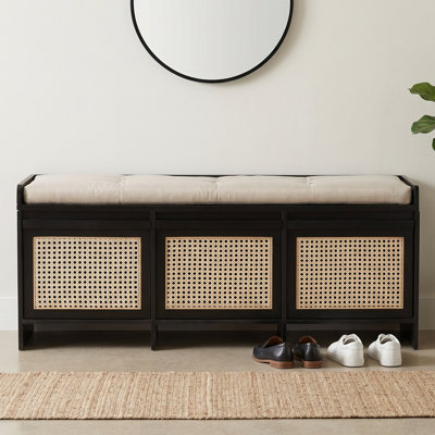 Banc de rangement de 48 po de large avec coussin, banc de hall d'entrée rabattable avec tiroirs