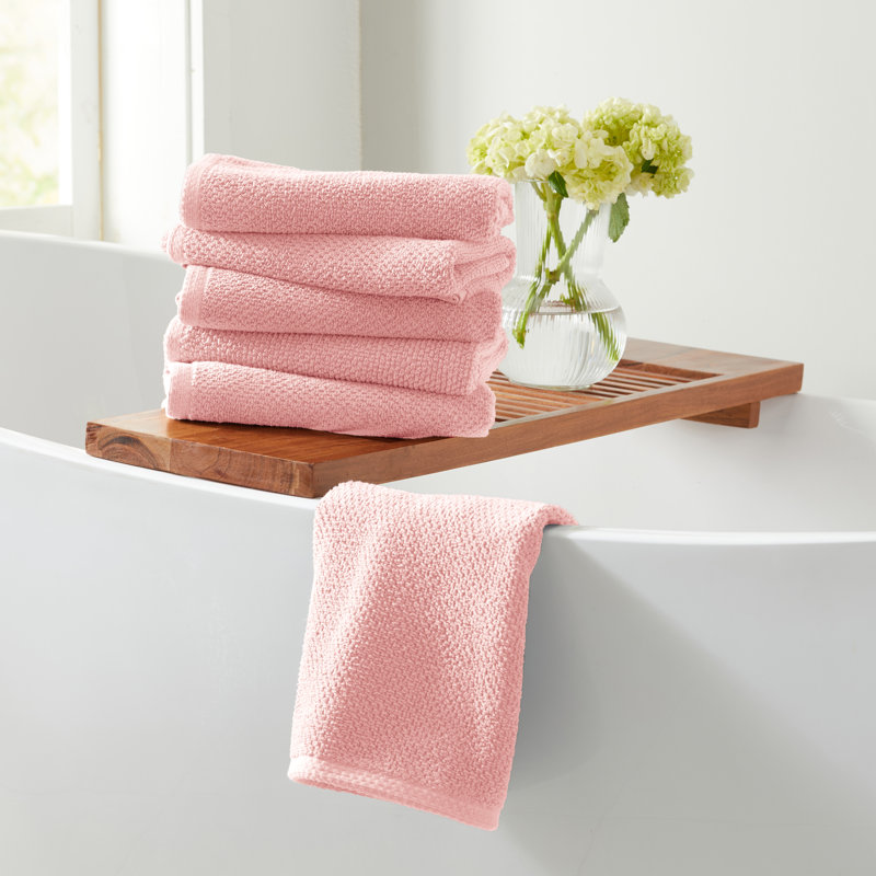 Drap de bain 100% coton texturé, Pink, Essuie-mains - paquet de 6