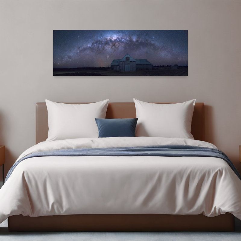«Milky Way Barn Night Dramatic Rustic Serene Architecture Landscape Art mural», H 16 po x l 48 po