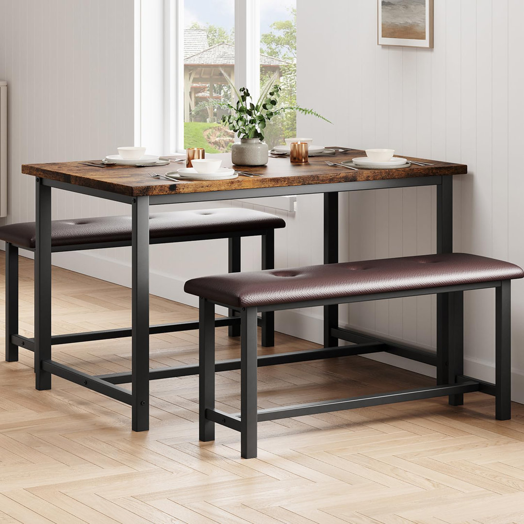 Dining Table with 2 Benches, Kitchen Table with 2 Upholstered Benches Rectangular Space Saving for Apartment, Dining Room, Kitchen, 44.5 Inches Large,