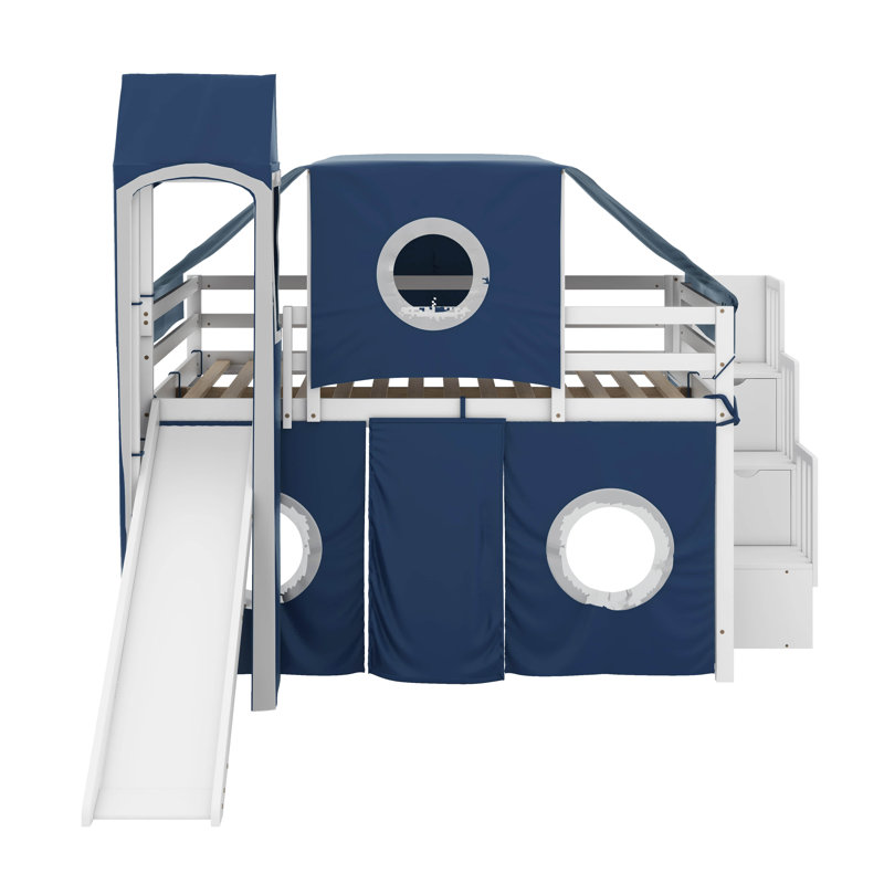 Lit mezzanine double avec tente et tour, Blue
