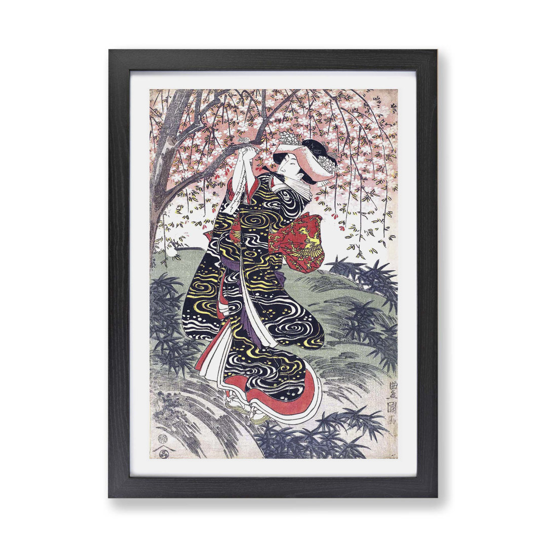 Geisha Under A Cherry Tree by Utagawa Toyokuni - Framed Print
