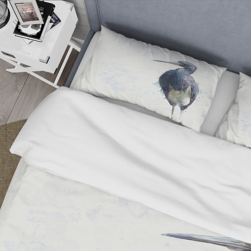 Tricolore Heron Bird - Ensemble de housse de couette Farmhouse - Microfibre de polyester