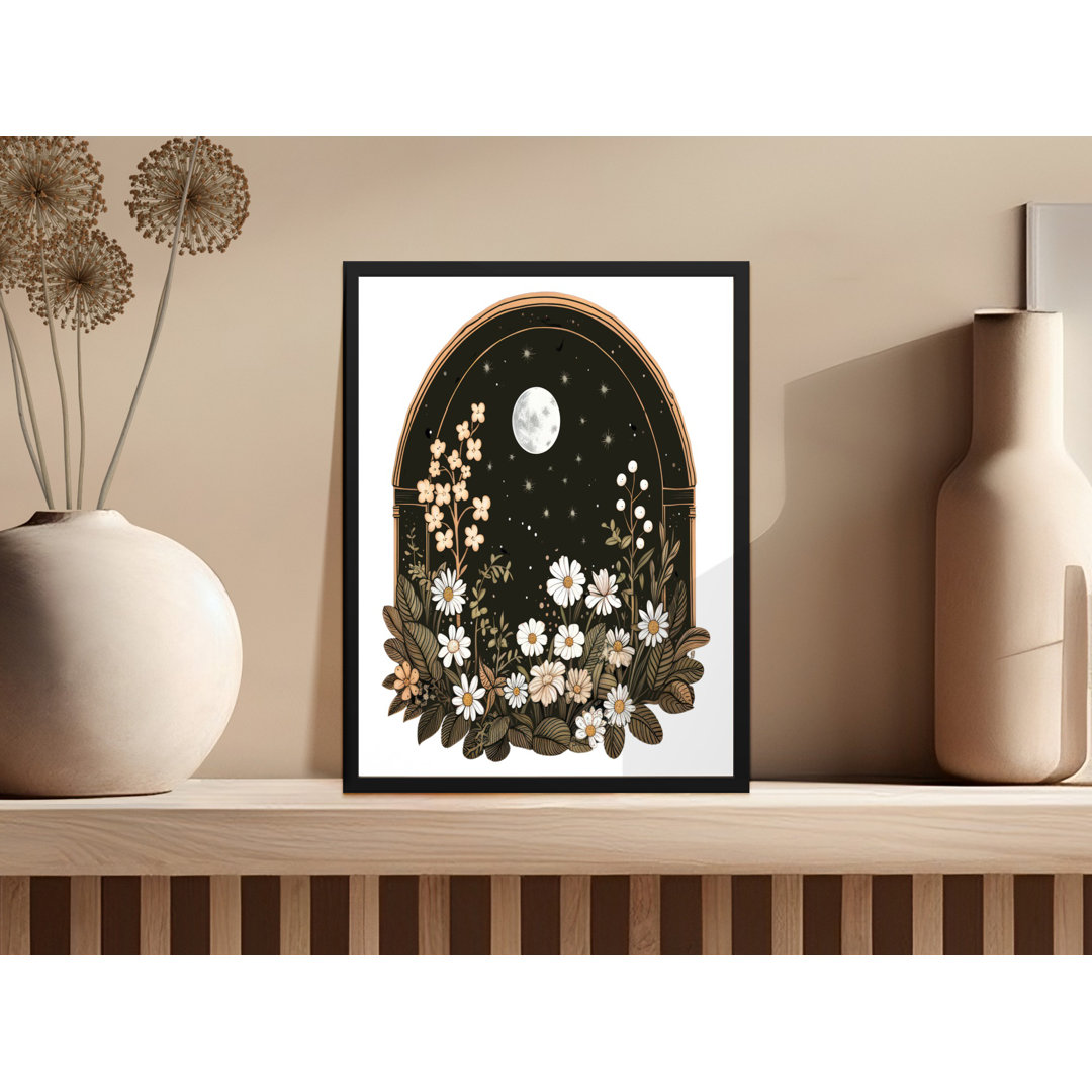 Floral Night Arch Moon and Stars Artwork Display Framed Poster