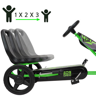 509 Équipage: Kart à pédales Xspeed - vert et noir - Chariot de sport à 4 roues pour enfants, siège réglable, volant, intérieur / extérieur, capuchon de 110 lb, 4 ans et plus