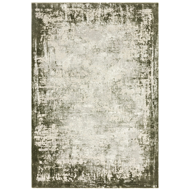 Abrienne Soft Shiny Border Green/Grey Rug, Rectangle 66 x 240cm