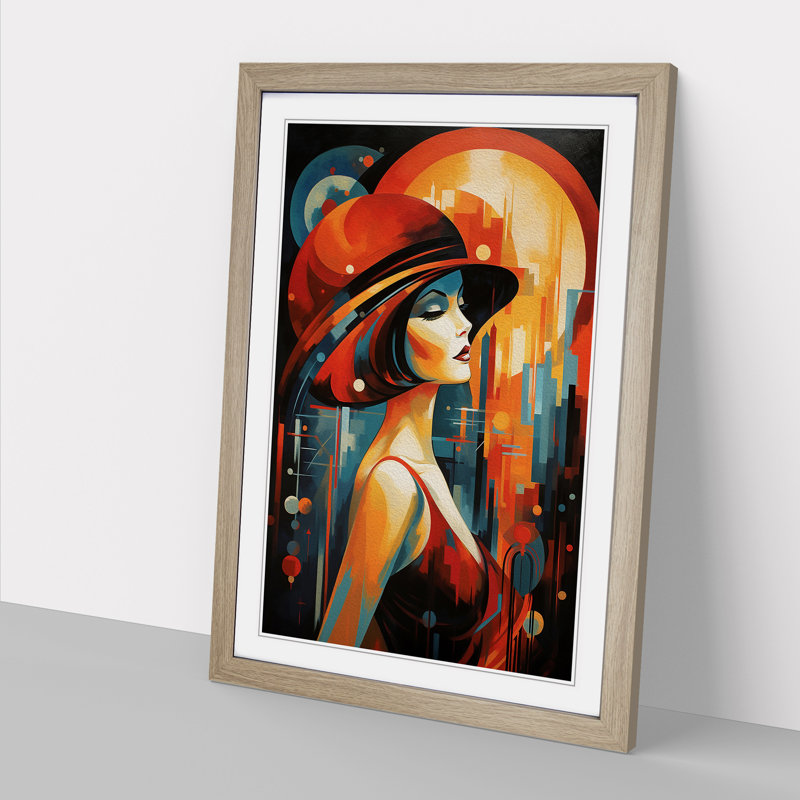 Woman Action - Single Picture Frame Print on Wood, 46cm H x 34cm W x 2cm D, Oak Framed