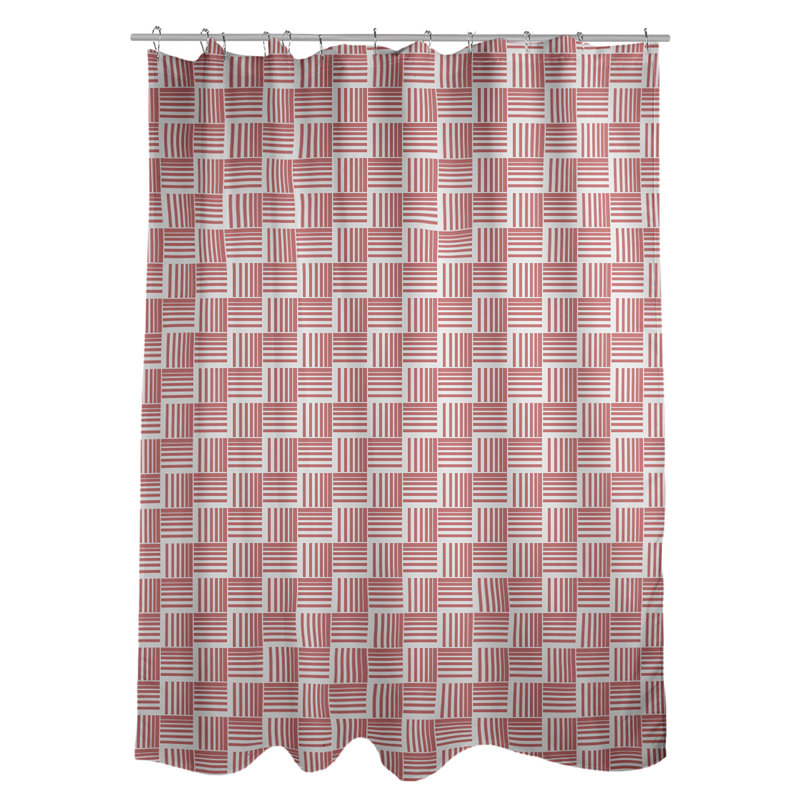 Rideau de douche simple basketweave rayures classic, Rouge / blanc neige