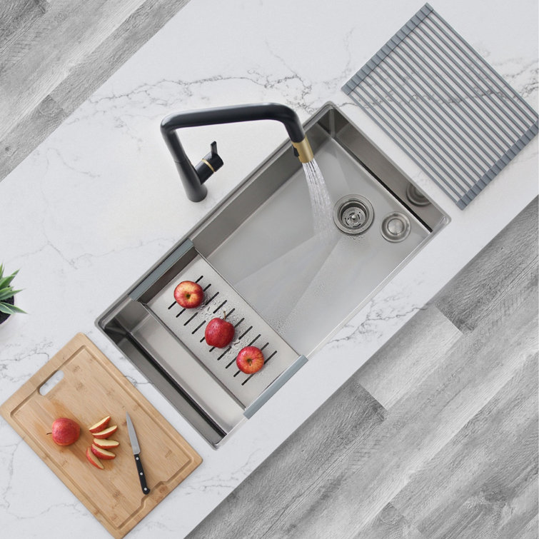 Versa STYLISH 33 inch Workstation Single Bowl Undermount 16G Kitchen Sink with Built in Accessories