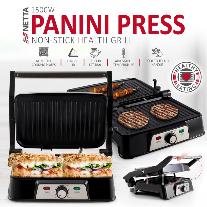 NETTA 2-Slice Panini Maker & Health Grill with Lid
