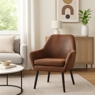 Ringwold Mid-Century Modern Accent Armchair with Aged Fabric Upholstery, Solid Wood Legs