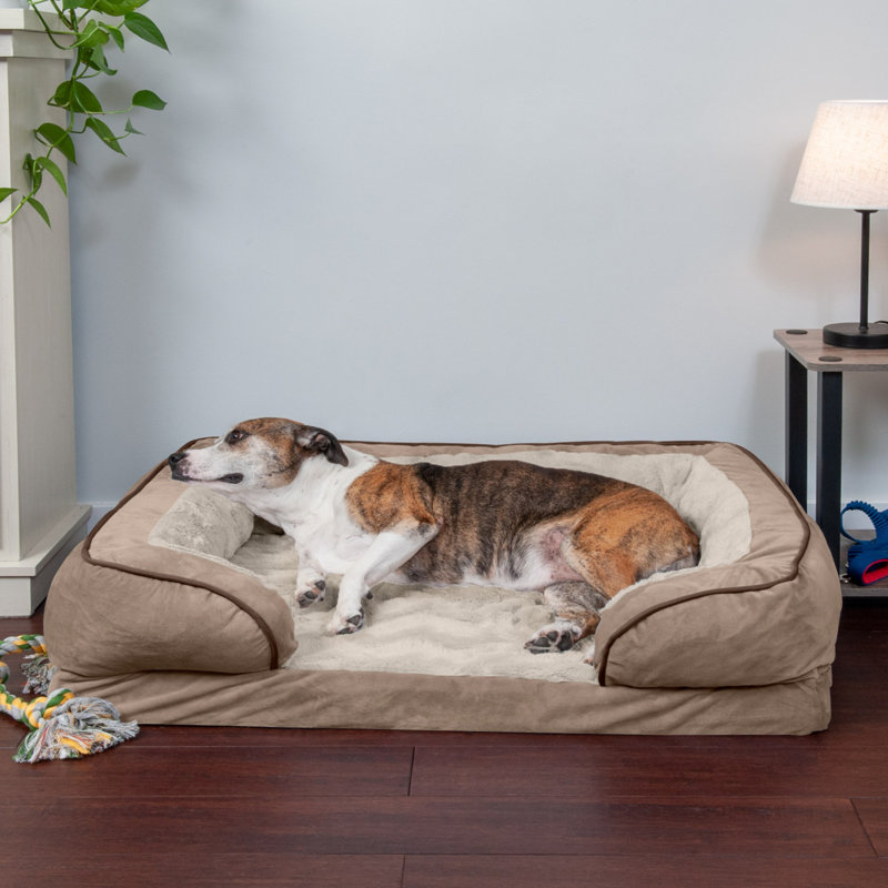 Large Brownstone Orthopedic Velvet Sofa-Style Pet Bed