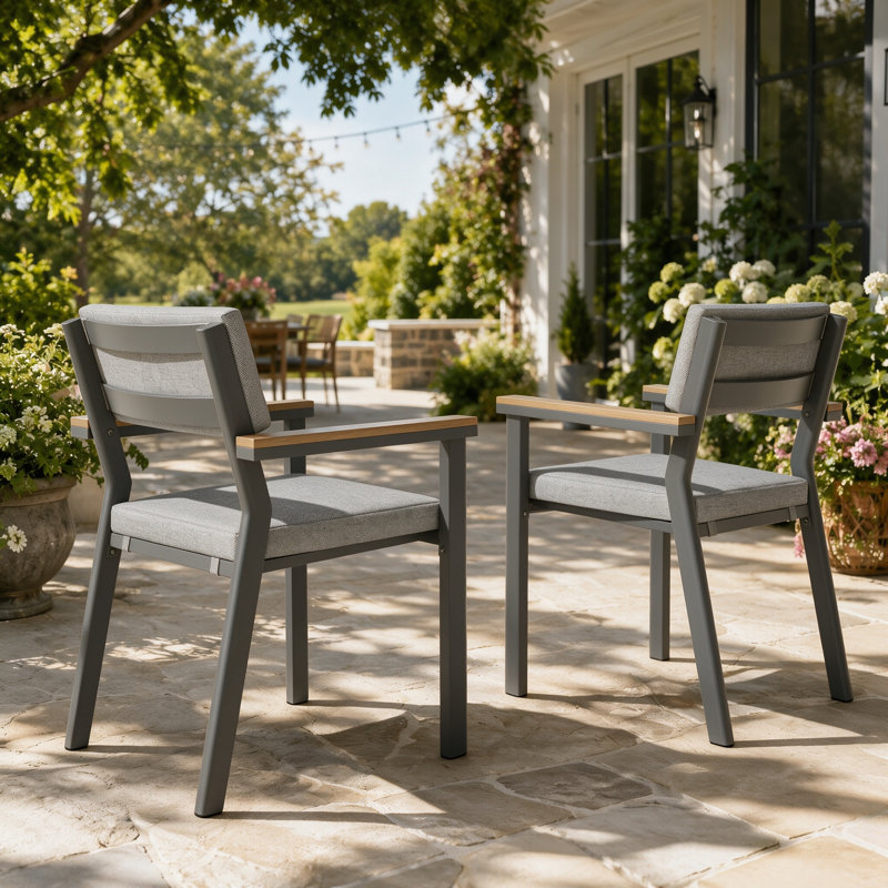 Lot de 2 chaises de salle à manger empilables en aluminium pour patio extérieur, 2 pièces