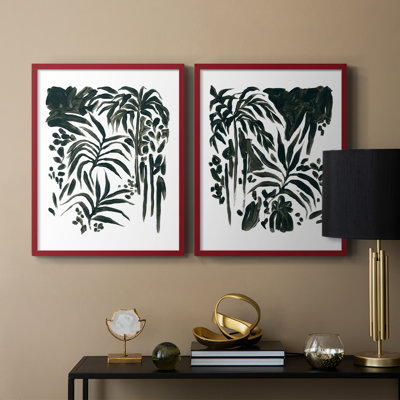 Encre Jungle I - impression encadrée de qualité supérieure - prête à être accrochée - aucun clou requis - aucun clou requis