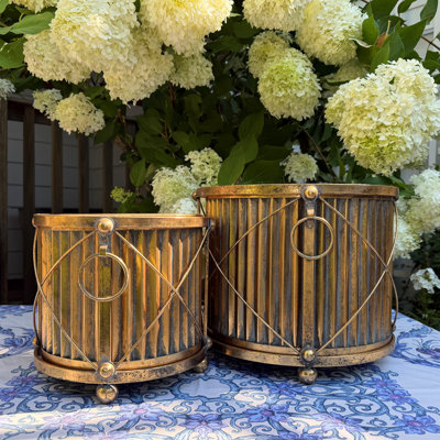 2 Piece Ball-Footed Drum Planters and Stands