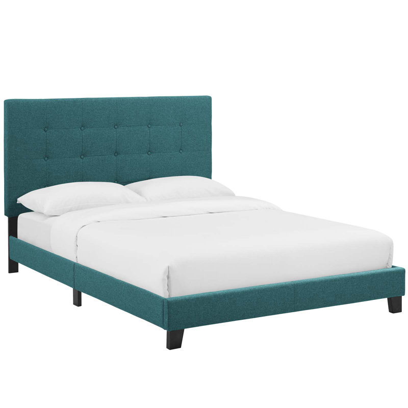 Lit plateforme tapissier capitonné Melanie de Modway, Tissage uni bleu sarcelle, Simple