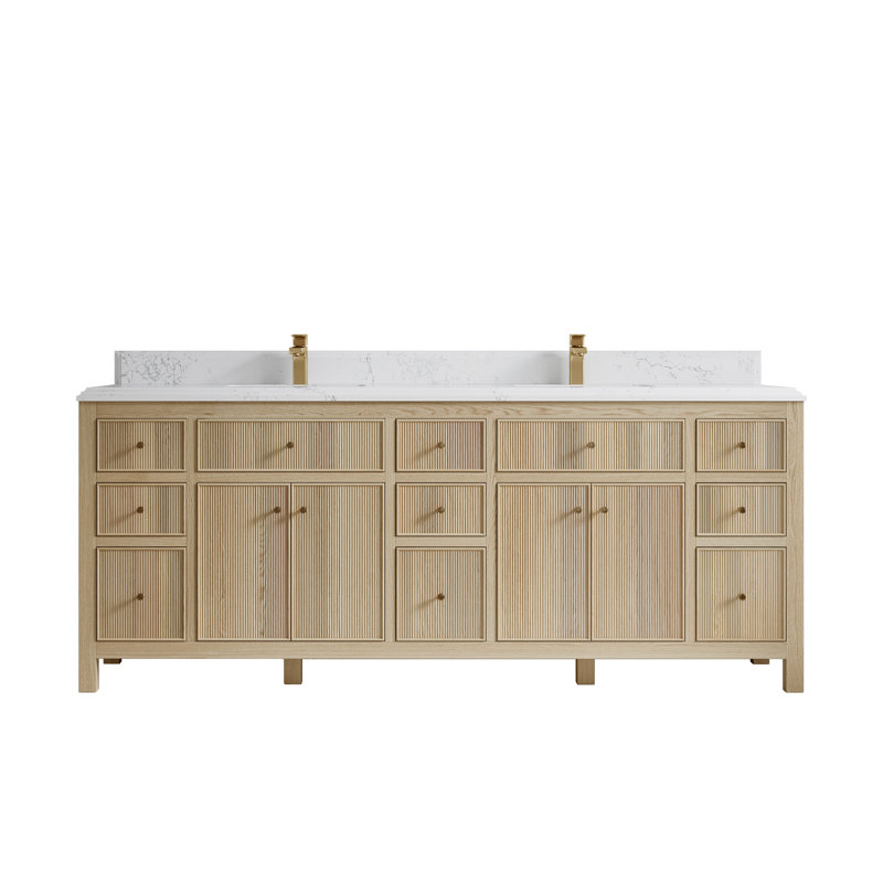 Meuble-lavabo double autoportant 84 po avec comptoir en quartz 84 po, Empira blanc