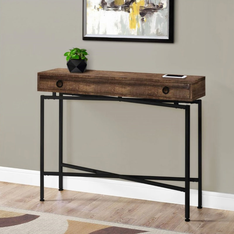 Console rectangulaire en bois massif noyer foncé, H 31,5 po x l 35,43 po x P 11,81 po