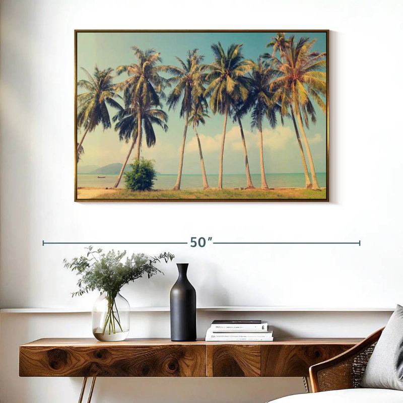 Palmiers rétro, Cadre flottant doré, 40 po x 27 po
