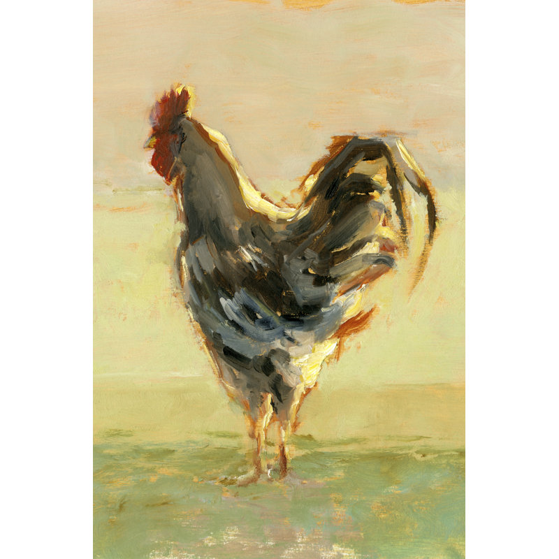 Sunlit Rooster II - Painting on Canvas, Black Floater Frame, 46 cm H x 30 cm W