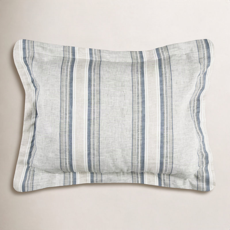 Dorian 100% Linen Striped Sham, Standard, Blue/Gray