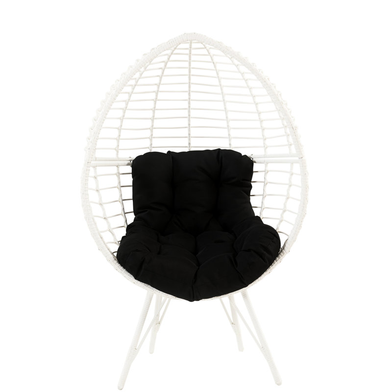 Fauteuil d'extérieur en tissu noir et blanc avec base en métal, éléments, coussin en mousse, limite de poids de 220 lb, hauteur de siège de 17 po, profondeur de 26 po, largeur de 40 po, structure de patio de 32 po et confort de 32 lb, fabrication, soutien,