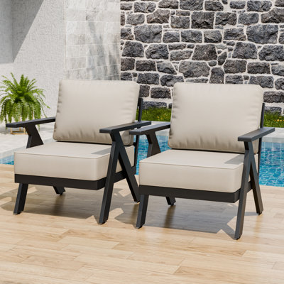 2 Piece Outdoor Patio Aluminum Club Chair with Cushions