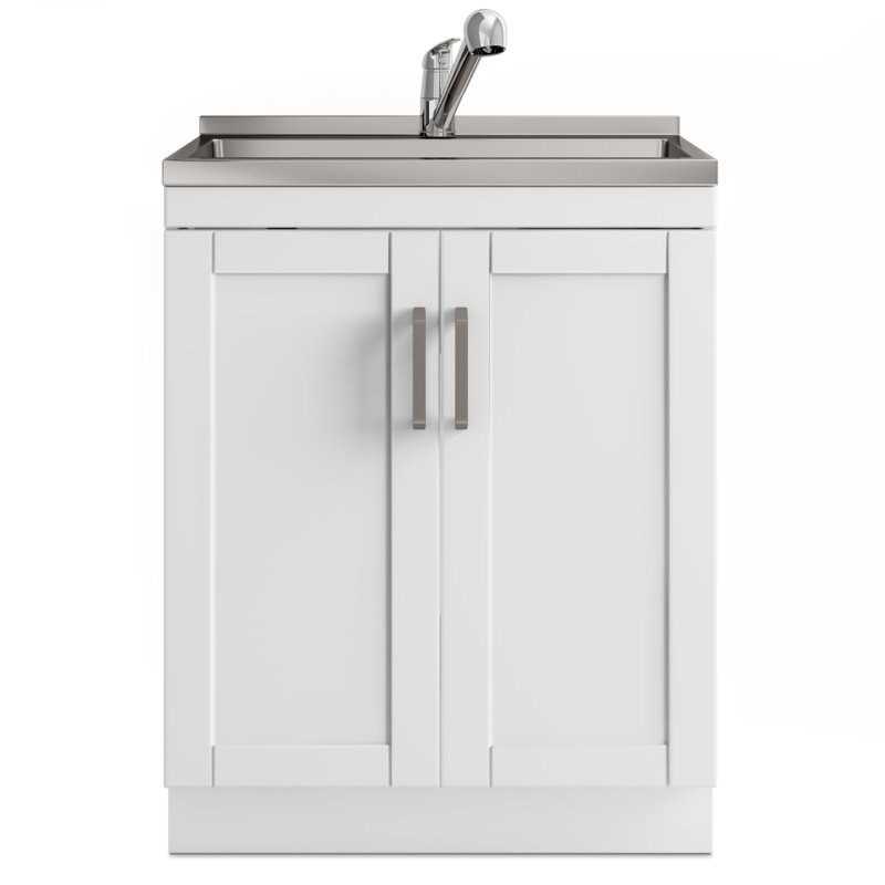 Kyle 28"W Utility Sink & Laundry Cabinet with Pull-Out Faucet and Stainless Steel Sink, White