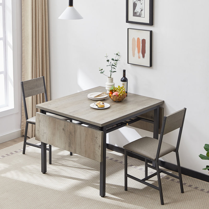 Rustic Folding Dining Table With Drop Leaves, 1.2” Thick Top, Space-Saving Small Kitchen Table For 4-6 People, Grey Wood