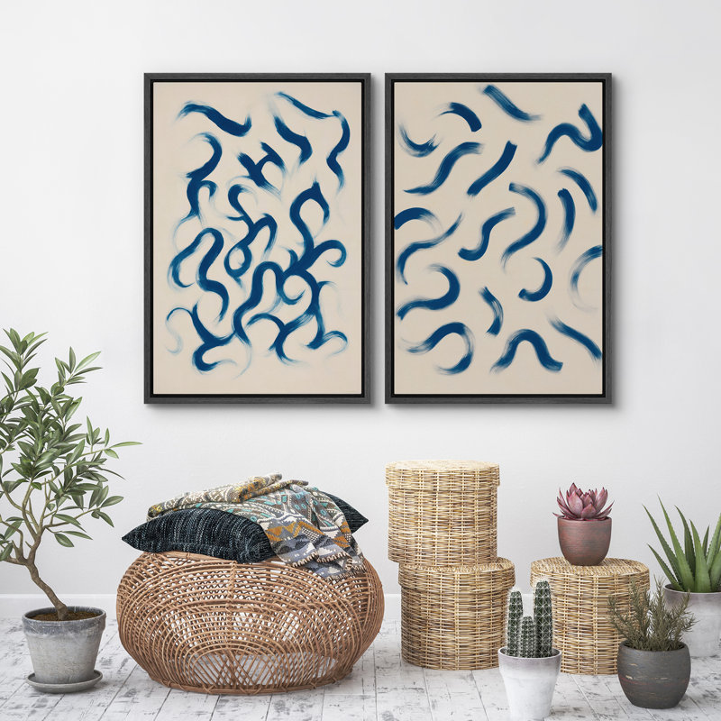 Art mural abstrait, ensemble de 2 reproductions d'art encadrées sur toile, H 24 po x l 32 po, Noir