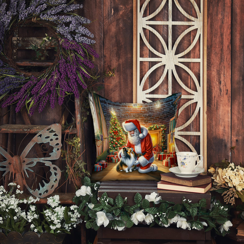 Coussin Sheltie and Santa Claus, H 14 po x l 14 po