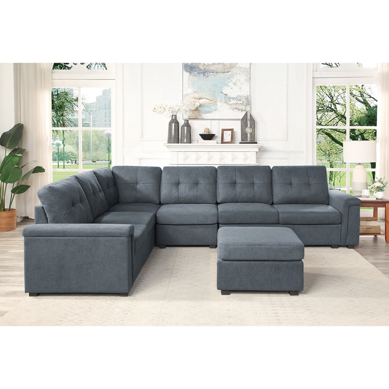 Canapé modulaire 119 places en tissu tissé gris 119 po avec repose-pieds