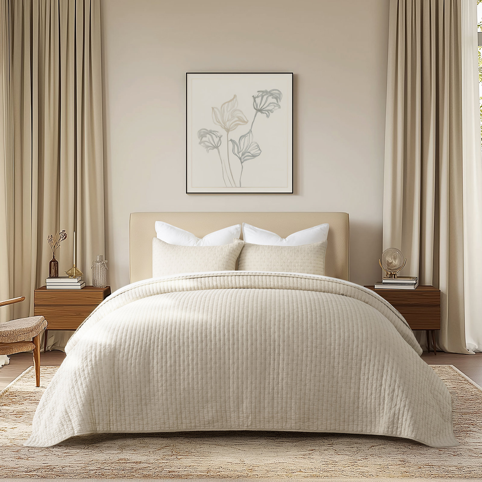 Cotton Quilt Set, Flax Beige, King + 2 Shams