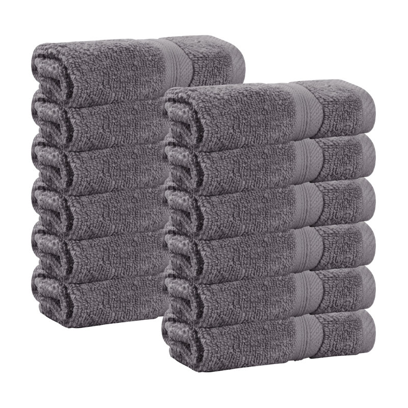  Smart Quick-Dry Zero Twist Cotton Face Towels, Set Of 12, Gray