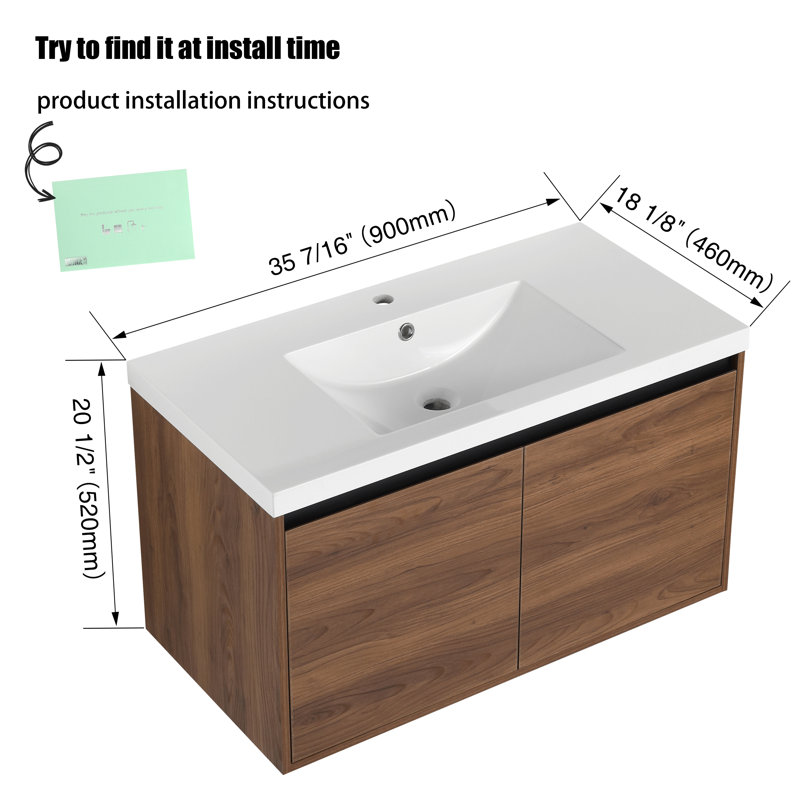 Meuble-lavabo simple 35,5 po avec comptoir, Brun