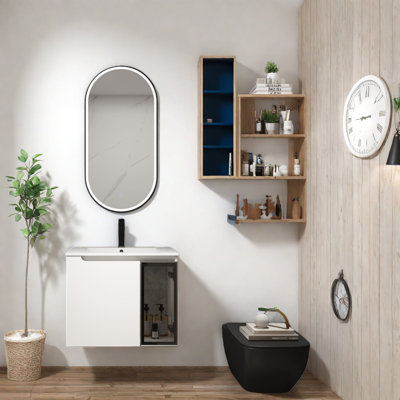 Meuble-lavabo moderne blanc brillant avec lavabo en céramique, conception murale peu encombrante