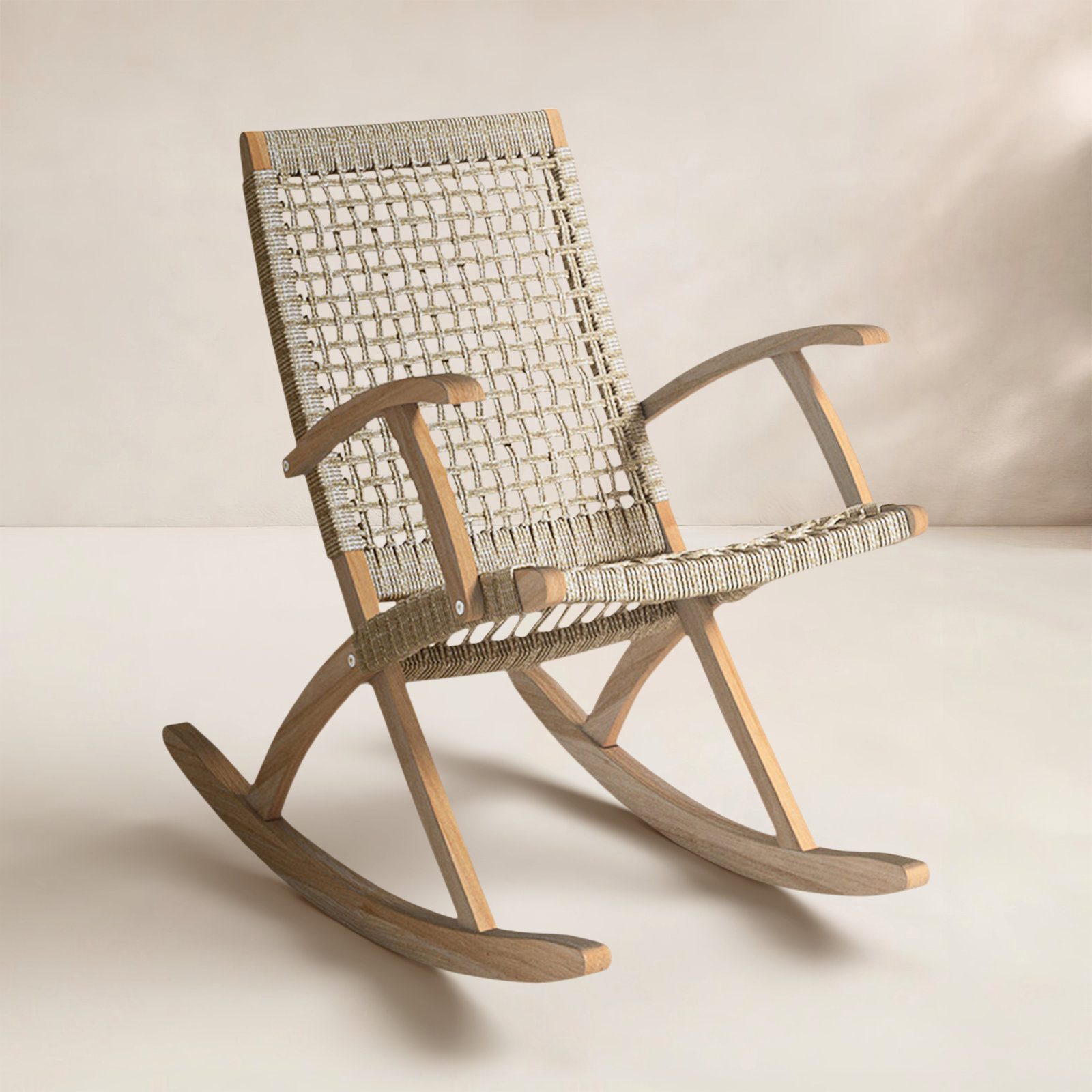 Outdoor Brayson Rocking Solid Wood Chair, Light Brown/Wheat Rope