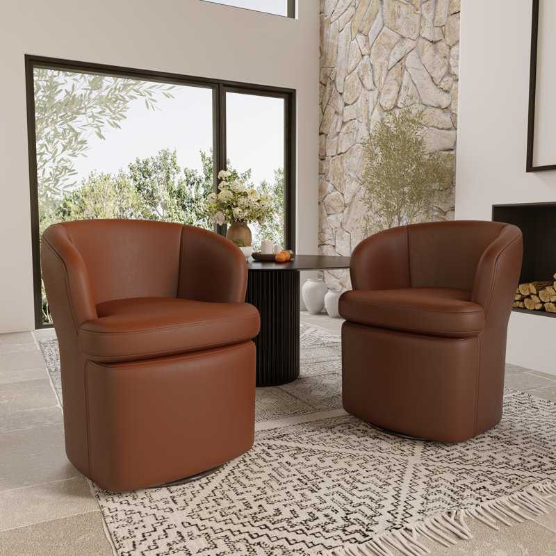 Faux Leather Swivel Dining Chair (Set Of 2), Brown