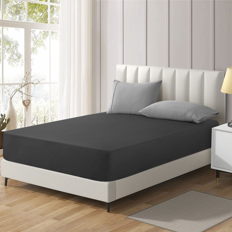 Brushed Microfiber 40cm Deep Fitted Bed Sheet, Charcoal, Single (3')