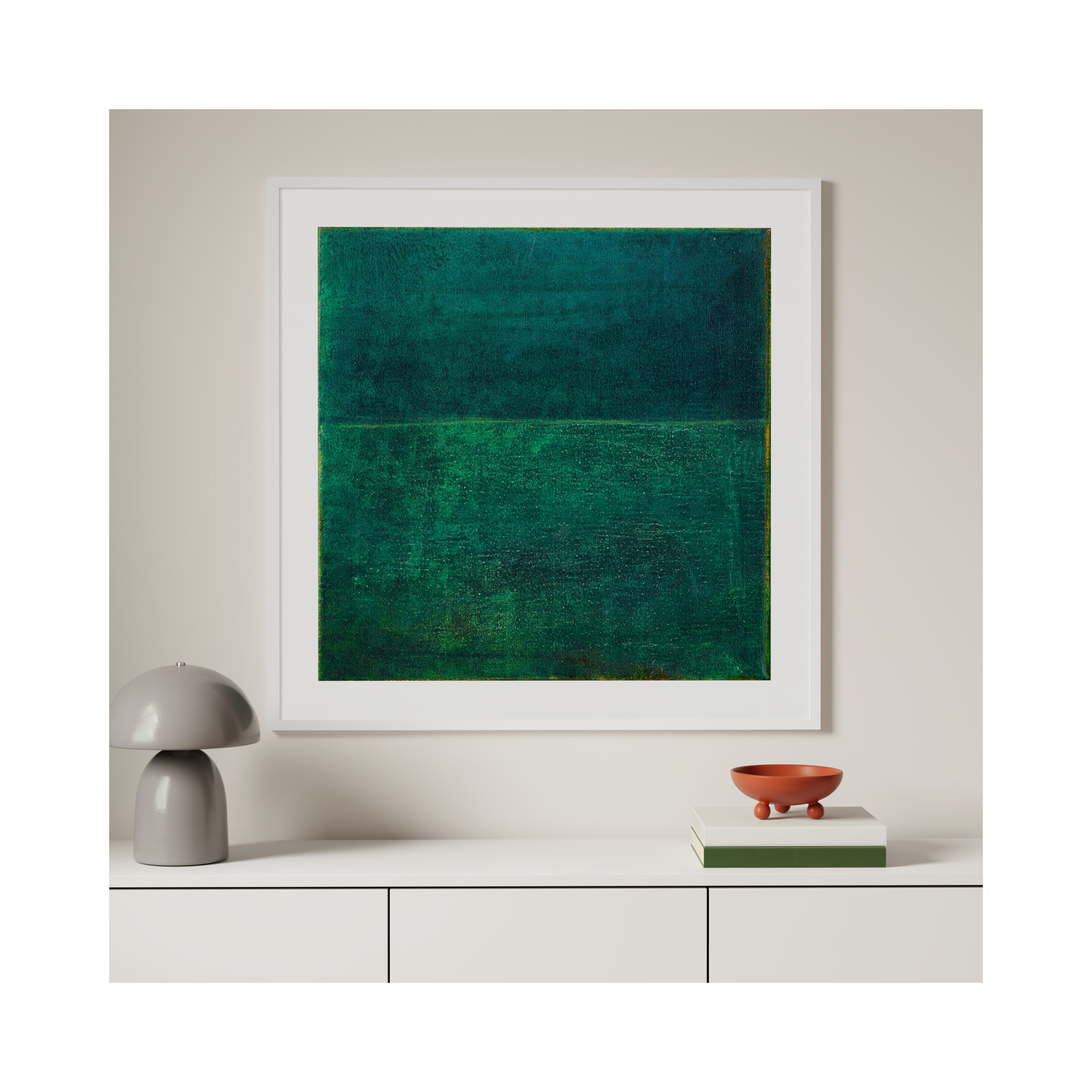 Green Zen I by Jodi Fuchs, White Framed Paper, 41.12" H x 41.12" W x 0.88" D