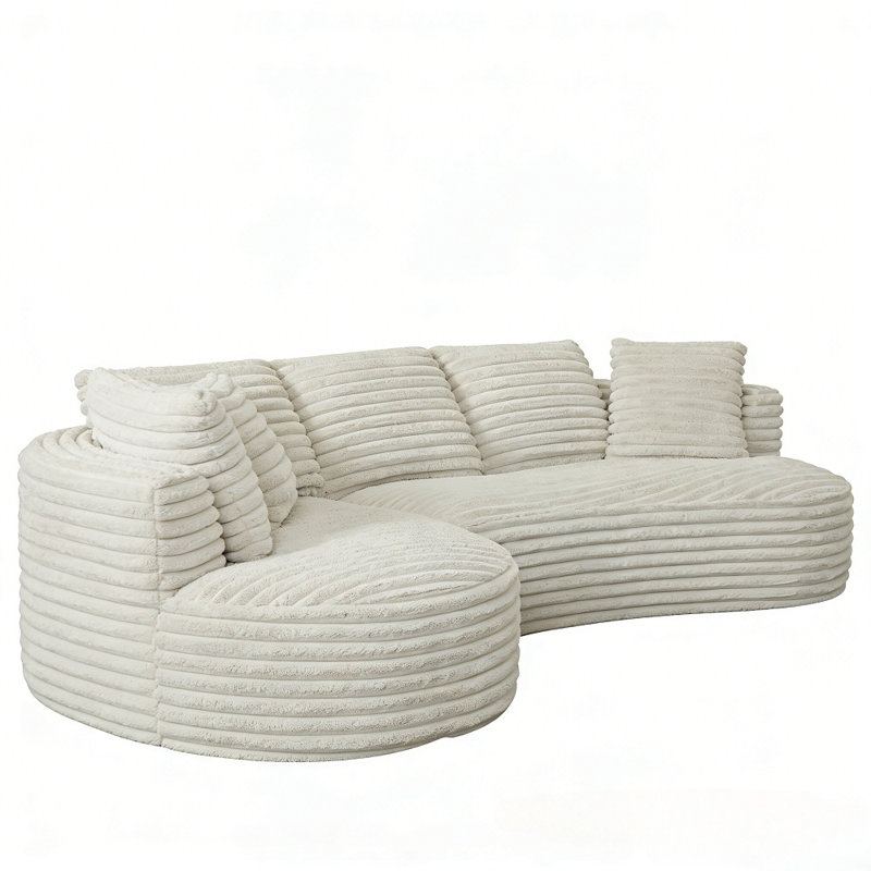 Canapé modulaire en L en chenille moderne, canapé d'angle spacieux pour le salon et l’appartement, Crème